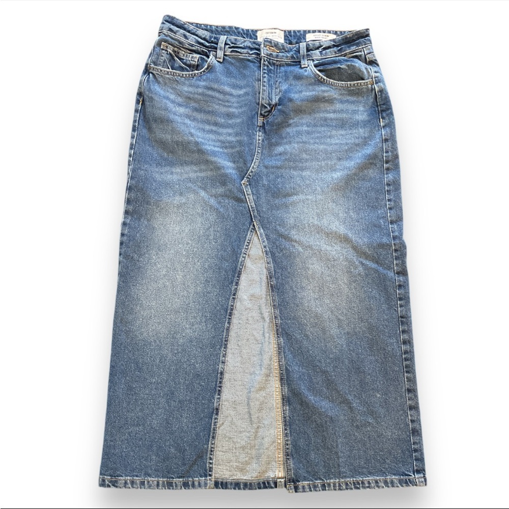 Cotton On Bailey Maxi Denim Skirt Women’s 10 Front Slit Y2K Casual Streetwear